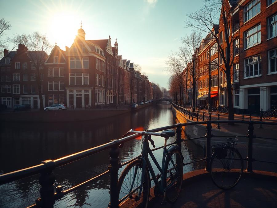 Amsterdam grachten bij zonsondergang
